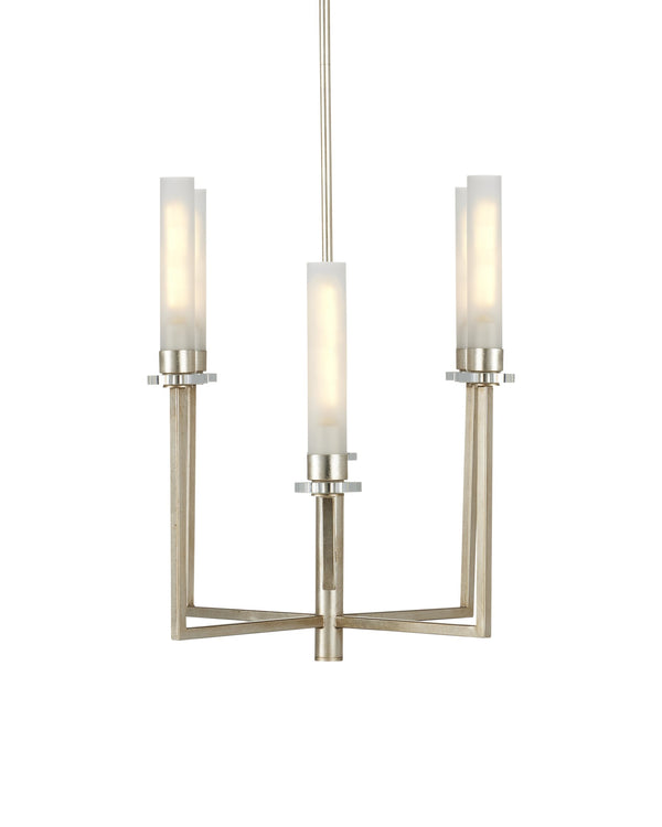 Currey & Company Courante Oblong Crystal Chandelier with Frosted Glass Sleeves for Dining Rooms 9000-1093