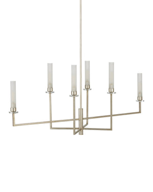 Currey & Company Courante Oblong Crystal Chandelier with Frosted Glass Sleeves for Dining Rooms 9000-1093