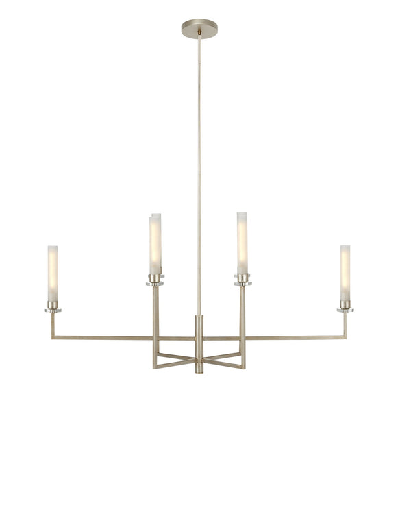 Currey & Company Courante Oblong Crystal Chandelier with Frosted Glass Sleeves for Dining Rooms 9000-1093