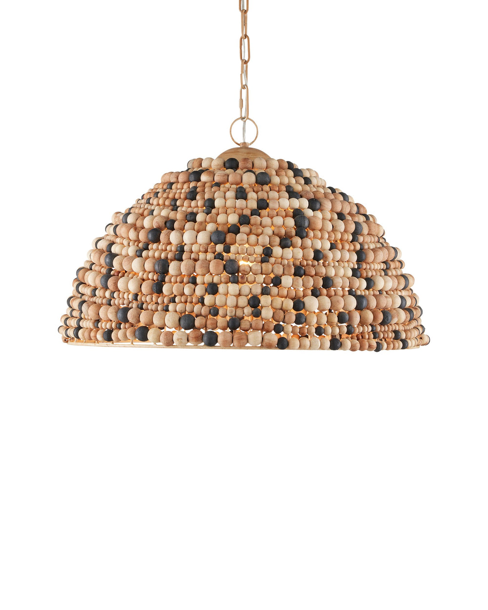 Currey & Company Medley Boho Wood Bead Dome Pendant Light Sculptural Focal Piece for Dining Rooms 9000-1167