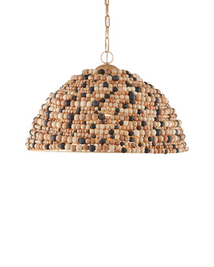 Currey & Company Medley Boho Wood Bead Dome Pendant Light Sculptural Focal Piece for Dining Rooms 9000-1167