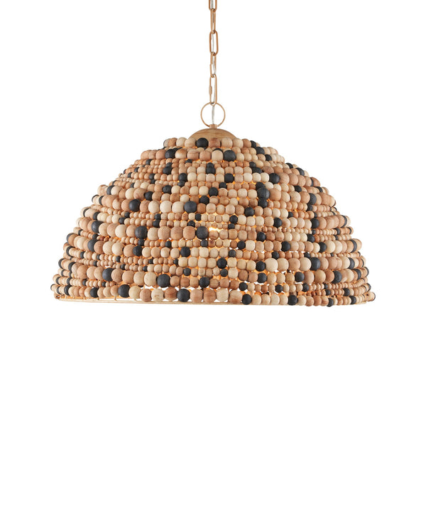 Currey & Company Medley Boho Wood Bead Dome Pendant Light Sculptural Focal Piece for Dining Rooms 9000-1167