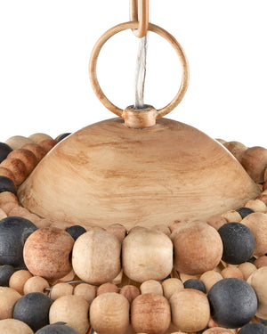 Currey & Company Medley Boho Wood Bead Dome Pendant Light Sculptural Focal Piece for Dining Rooms 9000-1167