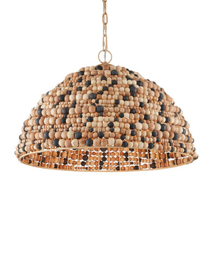 Currey & Company Medley Boho Wood Bead Dome Pendant Light Sculptural Focal Piece for Dining Rooms 9000-1167