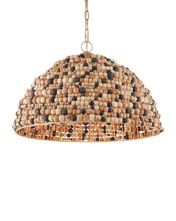 Currey & Company Medley Boho Wood Bead Dome Pendant Light Sculptural Focal Piece for Dining Rooms 9000-1167