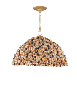 Currey & Company Medley Boho Wood Bead Dome Pendant Light Sculptural Focal Piece for Dining Rooms 9000-1167