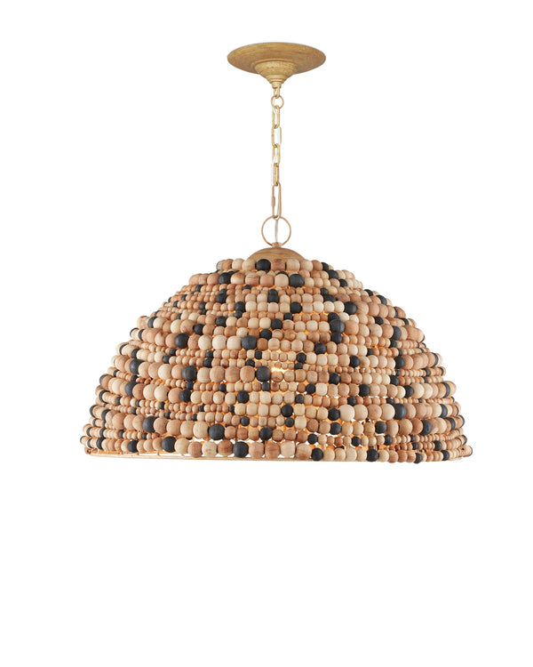 Currey & Company Medley Boho Wood Bead Dome Pendant Light Sculptural Focal Piece for Dining Rooms 9000-1167