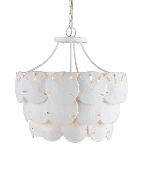 Currey & Company Tulum Bone China Sand Dollar Chandelier Coastal Sculptural Tiered Ambient Light 9000-1202