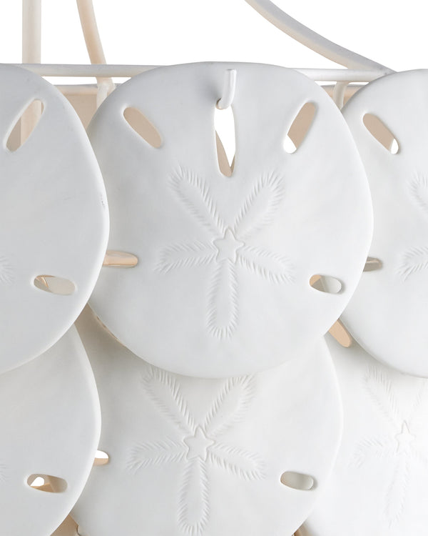 Currey & Company Tulum Bone China Sand Dollar Chandelier Coastal Sculptural Tiered Ambient Light 9000-1202