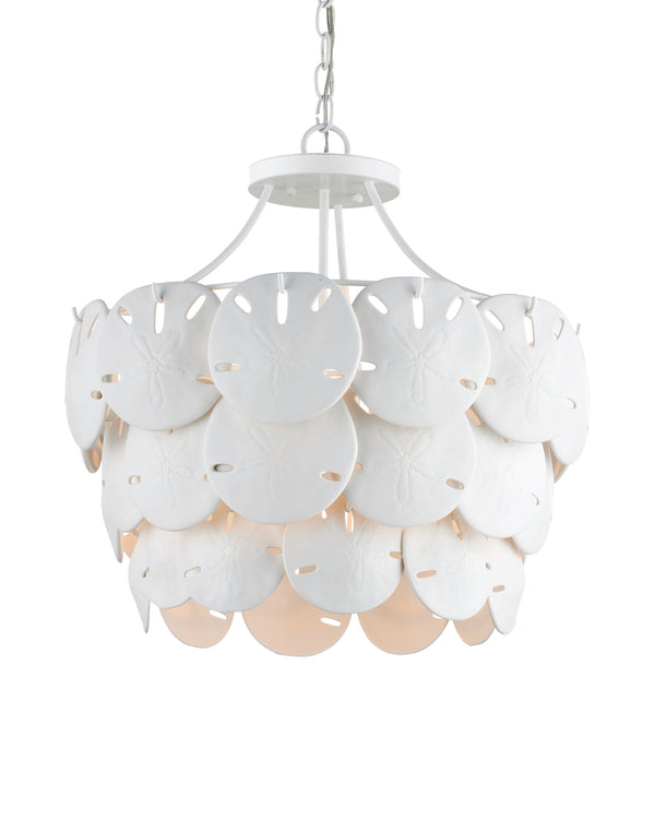 Currey & Company Tulum Bone China Sand Dollar Chandelier Coastal Sculptural Tiered Ambient Light 9000-1202