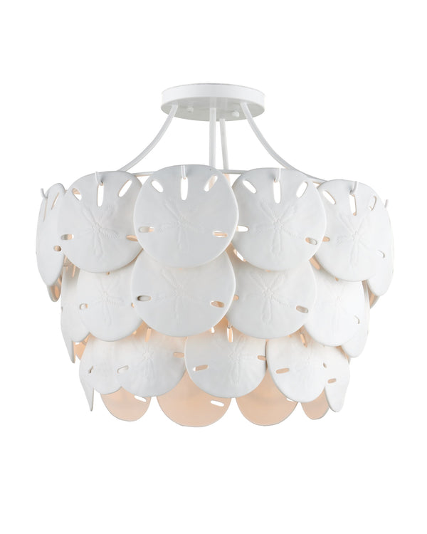 Currey & Company Tulum Bone China Sand Dollar Chandelier Coastal Sculptural Tiered Ambient Light 9000-1202