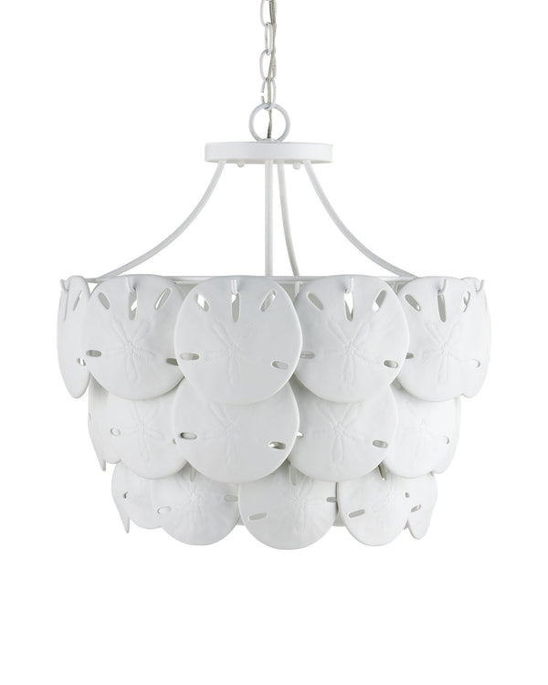 Currey & Company Tulum Bone China Sand Dollar Chandelier Coastal Sculptural Tiered Ambient Light 9000-1202