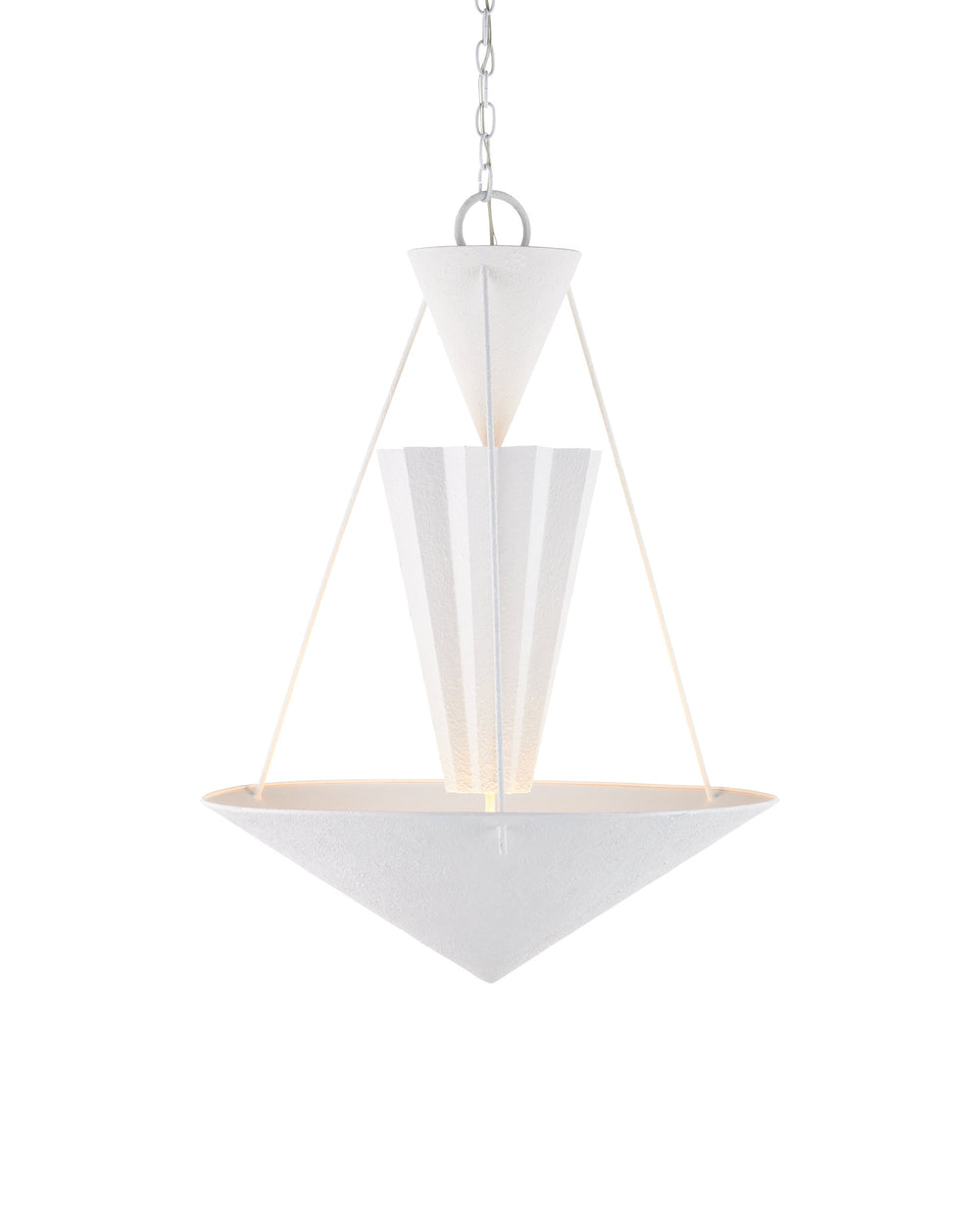 Currey & Company Empyrean Tiered Geometric Chandelier Wrought Iron Yeso Blanco Transitional Ceiling Light 9000-1223