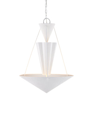 Currey & Company Empyrean Tiered Geometric Chandelier Wrought Iron Yeso Blanco Transitional Ceiling Light 9000-1223