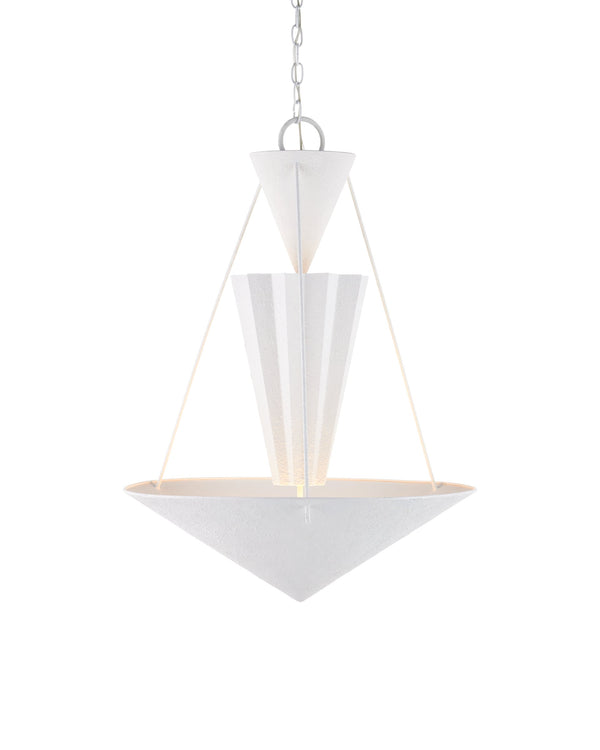 Currey & Company Empyrean Tiered Geometric Chandelier Wrought Iron Yeso Blanco Transitional Ceiling Light 9000-1223