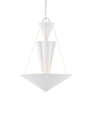 Currey & Company Empyrean Tiered Geometric Chandelier Wrought Iron Yeso Blanco Transitional Ceiling Light 9000-1223
