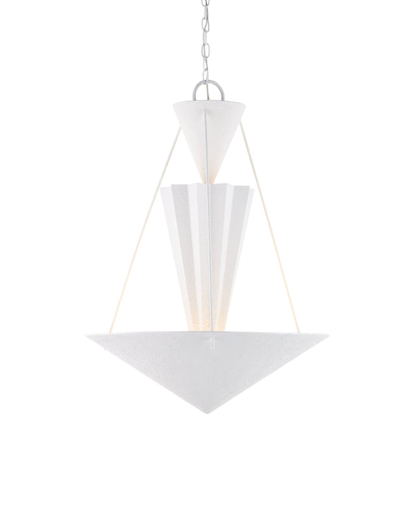 Currey & Company Empyrean Tiered Geometric Chandelier Wrought Iron Yeso Blanco Transitional Ceiling Light 9000-1223