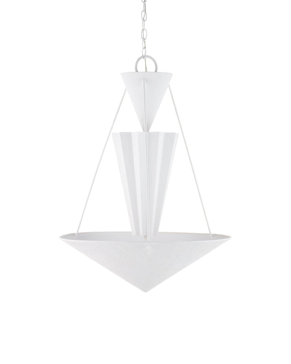 Currey & Company Empyrean Tiered Geometric Chandelier Wrought Iron Yeso Blanco Transitional Ceiling Light 9000-1223