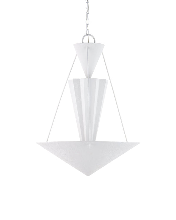 Currey & Company Empyrean Tiered Geometric Chandelier Wrought Iron Yeso Blanco Transitional Ceiling Light 9000-1223