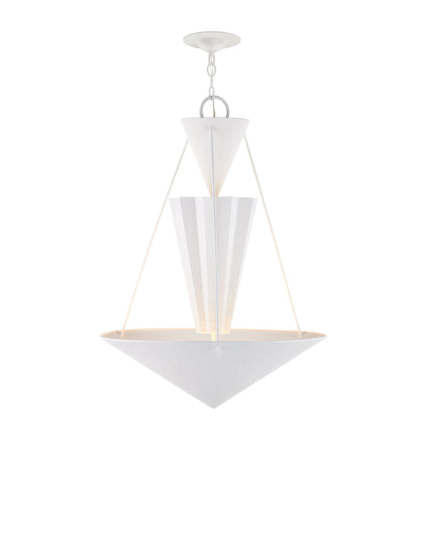 Currey & Company Empyrean Tiered Geometric Chandelier Wrought Iron Yeso Blanco Transitional Ceiling Light 9000-1223