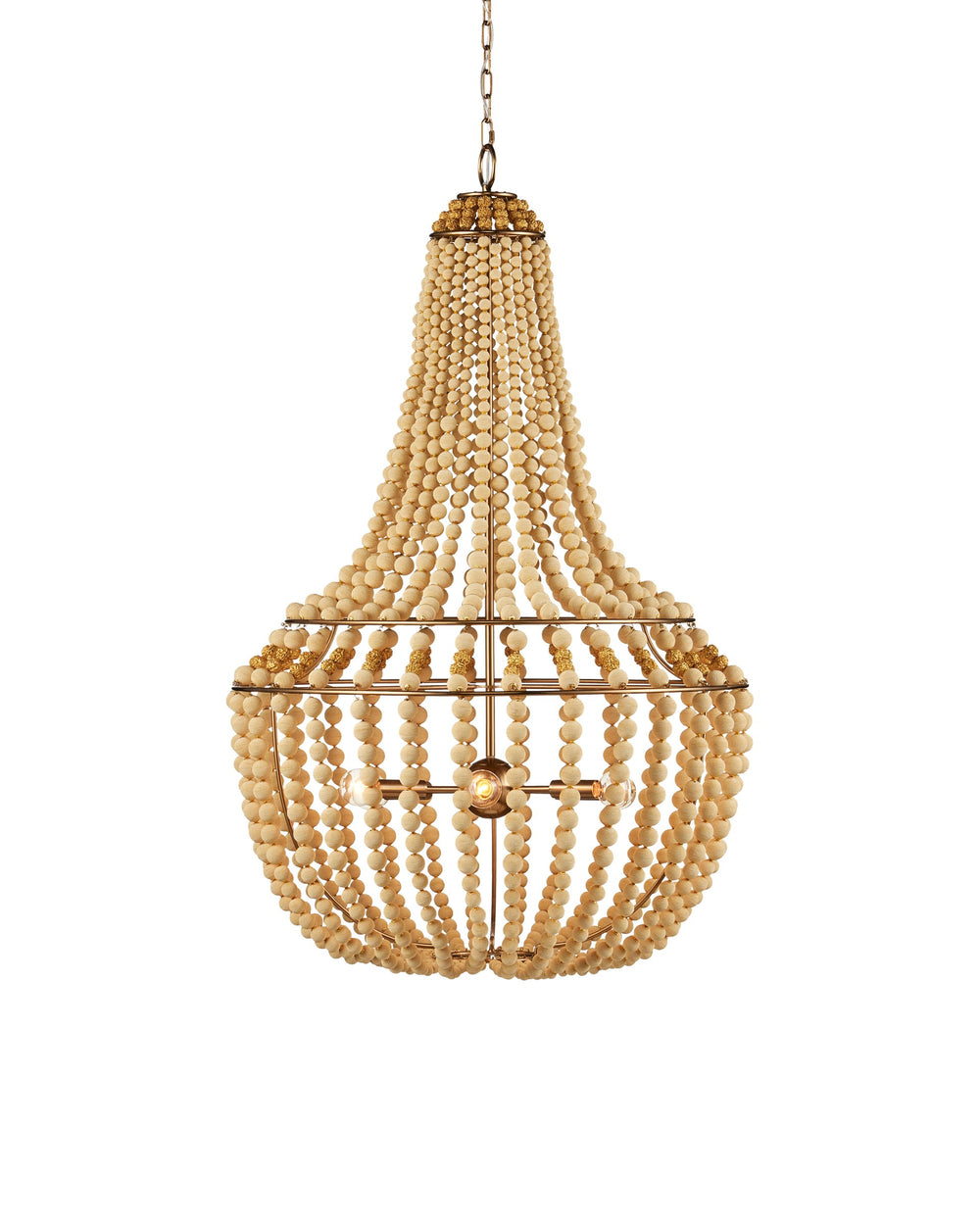 Currey & Company Penelope Bohemian Empire Chandelier with Beaded Strands and Antique Brass Wrought Iron Frame 9000-1231