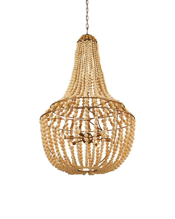 Currey & Company Penelope Bohemian Empire Chandelier with Beaded Strands and Antique Brass Wrought Iron Frame 9000-1231