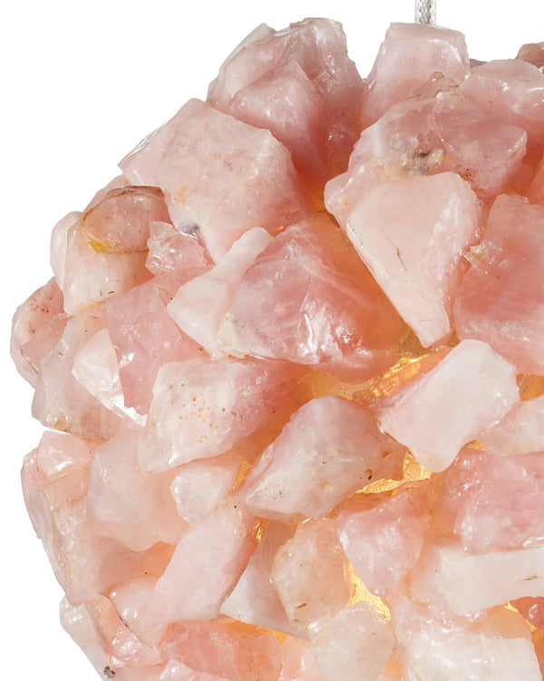 Currey & Company Clio Rose Quartz Orb Pendant Light Natural Stone Glowing Boho Vanity Accent 9000-1267