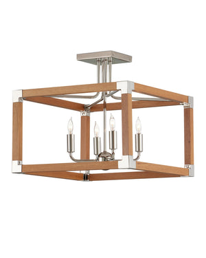 Currey & Company Boyd Teak and Polished Nickel Four Light Semi Flush Mount for Bath or Hallway 9000-1284