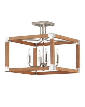 Currey & Company Boyd Teak and Polished Nickel Four Light Semi Flush Mount for Bath or Hallway 9000-1284