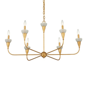 Currey & Company Aurelia Gold Leaf Wrought Iron Chandelier with Frosted Green Glass Six Arm Dining 20.25"h x 40"dia. 9000-1328
