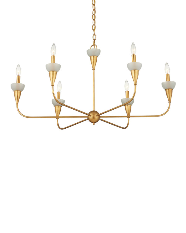 Currey & Company Aurelia Gold Leaf Wrought Iron Chandelier with Frosted Green Glass Six Arm Dining 20.25"h x 40"dia. 9000-1328