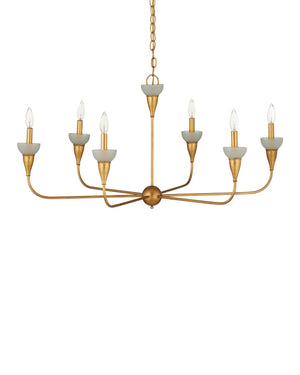 Currey & Company Aurelia Gold Leaf Wrought Iron Chandelier with Frosted Green Glass Six Arm Dining 20.25"h x 40"dia. 9000-1328