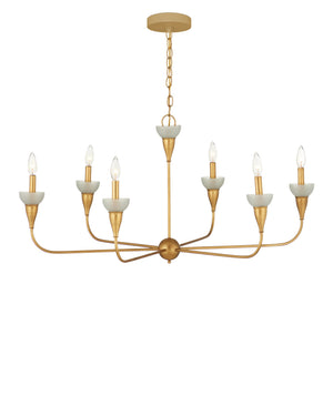 Currey & Company Aurelia Gold Leaf Wrought Iron Chandelier with Frosted Green Glass Six Arm Dining 20.25"h x 40"dia. 9000-1328