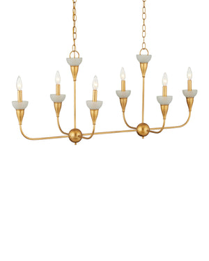 Currey & Company Aurelia Gold Leaf Wrought Iron Chandelier with Frosted Green Glass Six Arm Dining 19.75"h x 46"w x 19"d 9000-1329