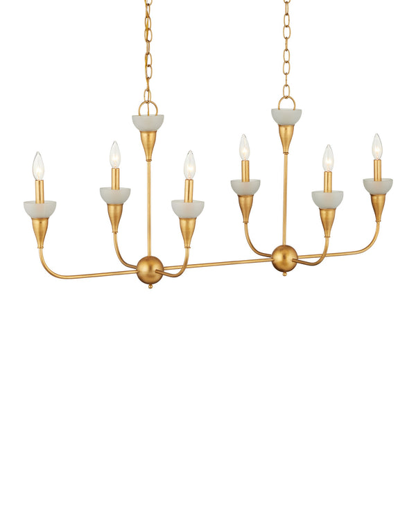 Currey & Company Aurelia Gold Leaf Wrought Iron Chandelier with Frosted Green Glass Six Arm Dining 19.75"h x 46"w x 19"d 9000-1329