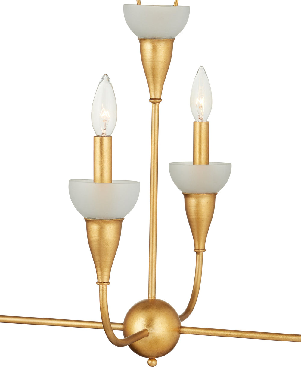 Currey & Company Aurelia Gold Leaf Wrought Iron Chandelier with Frosted Green Glass Six Arm Dining 19.75"h x 46"w x 19"d 9000-1329