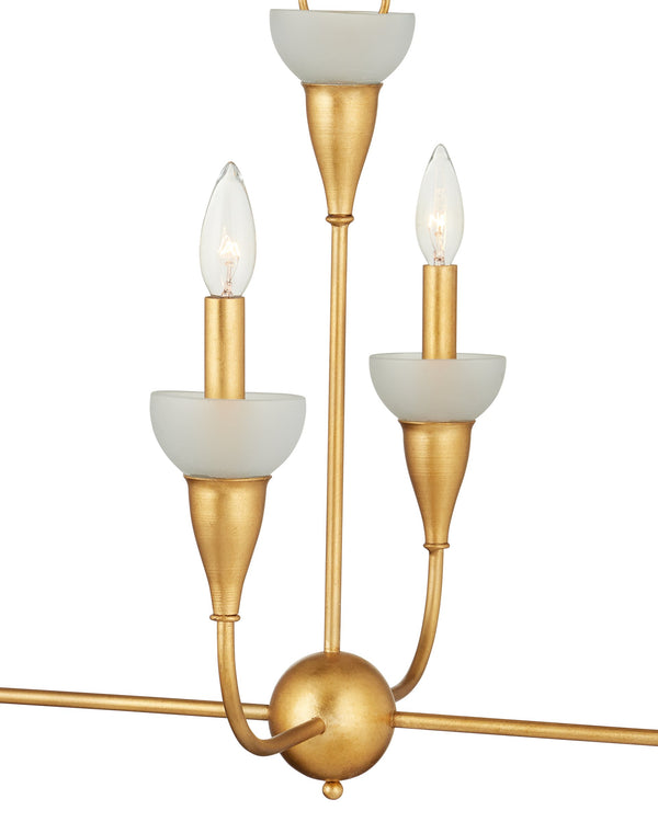 Currey & Company Aurelia Gold Leaf Wrought Iron Chandelier with Frosted Green Glass Six Arm Dining 19.75"h x 46"w x 19"d 9000-1329