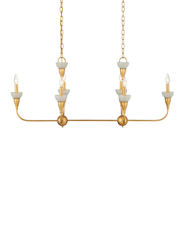 Currey & Company Aurelia Gold Leaf Wrought Iron Chandelier with Frosted Green Glass Six Arm Dining 19.75"h x 46"w x 19"d 9000-1329
