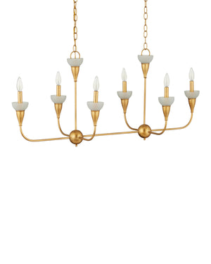 Currey & Company Aurelia Gold Leaf Wrought Iron Chandelier with Frosted Green Glass Six Arm Dining 19.75"h x 46"w x 19"d 9000-1329