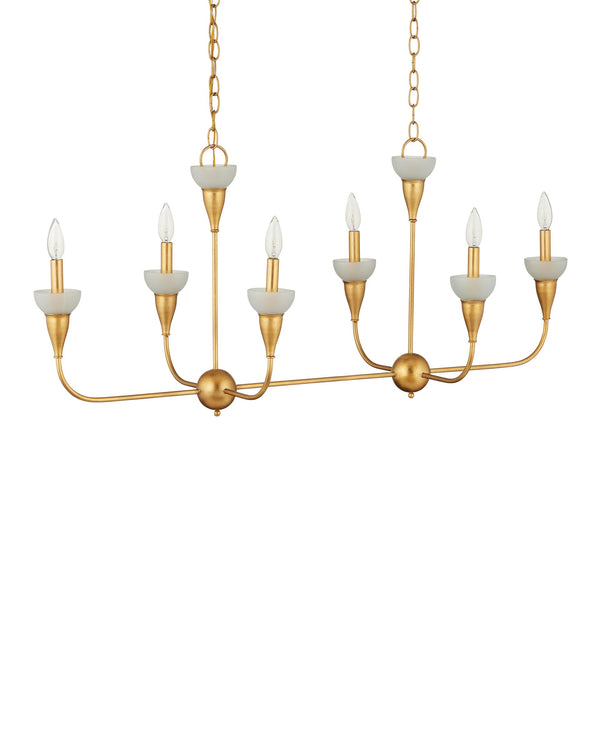 Currey & Company Aurelia Gold Leaf Wrought Iron Chandelier with Frosted Green Glass Six Arm Dining 19.75"h x 46"w x 19"d 9000-1329
