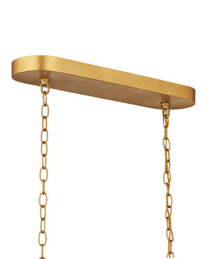 Currey & Company Aurelia Gold Leaf Wrought Iron Chandelier with Frosted Green Glass Six Arm Dining 19.75"h x 46"w x 19"d 9000-1329