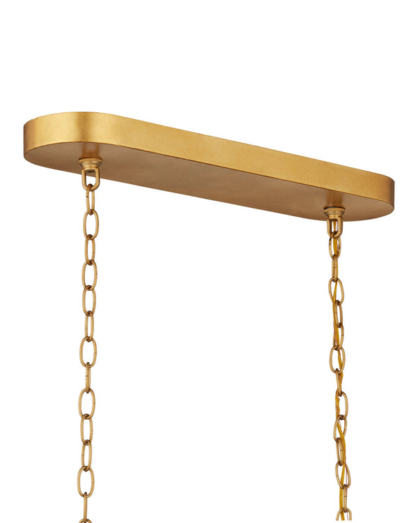 Currey & Company Aurelia Gold Leaf Wrought Iron Chandelier with Frosted Green Glass Six Arm Dining 19.75"h x 46"w x 19"d 9000-1329