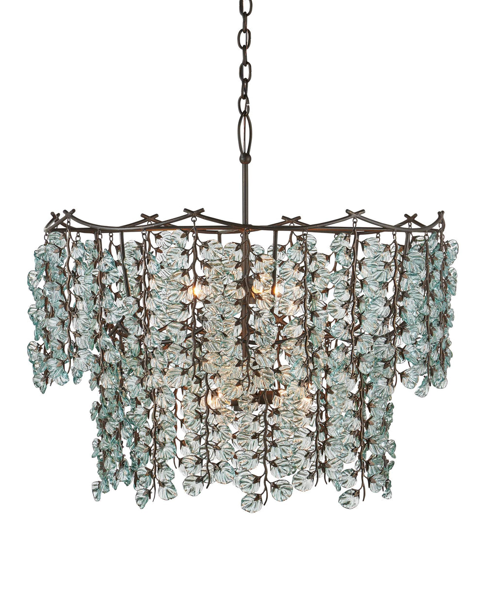 Currey & Company Herbary Bronze Chandelier with Recycled Glass Leaves Organic Sculptural Canopy Light 9000-1330