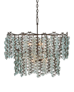 Currey & Company Herbary Bronze Chandelier with Recycled Glass Leaves Organic Sculptural Canopy Light 9000-1330