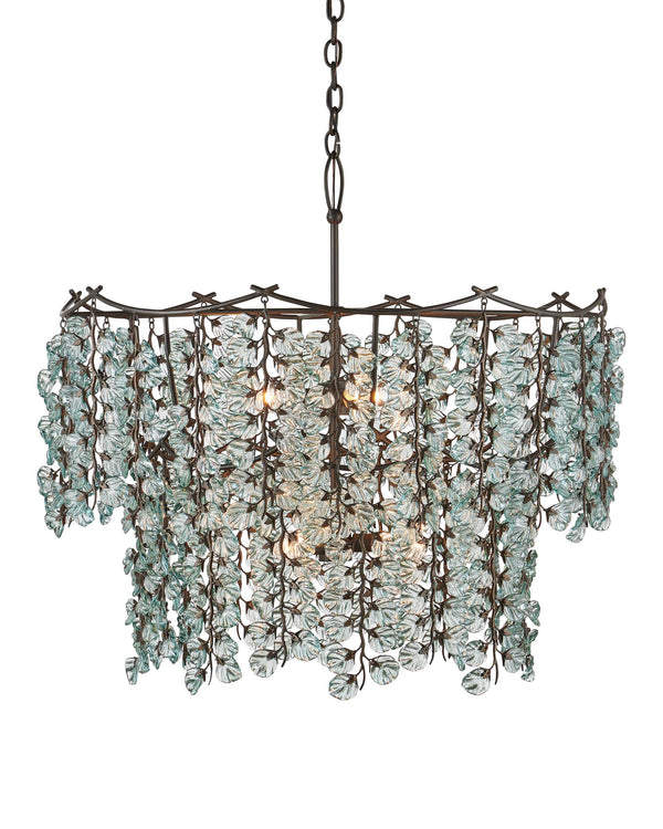 Currey & Company Herbary Bronze Chandelier with Recycled Glass Leaves Organic Sculptural Canopy Light 9000-1330