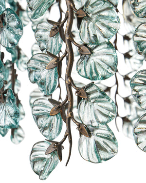 Currey & Company Herbary Bronze Chandelier with Recycled Glass Leaves Organic Sculptural Canopy Light 9000-1330