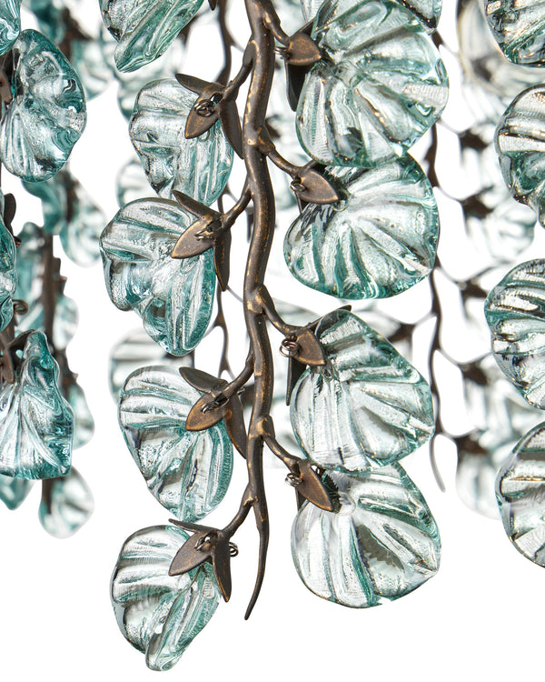 Currey & Company Herbary Bronze Chandelier with Recycled Glass Leaves Organic Sculptural Canopy Light 9000-1330
