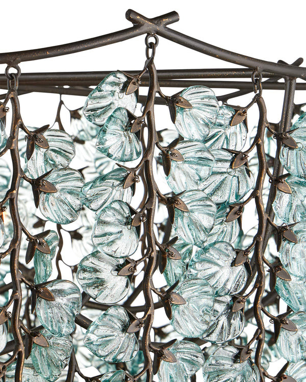 Currey & Company Herbary Bronze Chandelier with Recycled Glass Leaves Organic Sculptural Canopy Light 9000-1330
