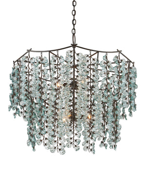Currey & Company Herbary Bronze Chandelier with Recycled Glass Leaves Organic Sculptural Canopy Light 9000-1330