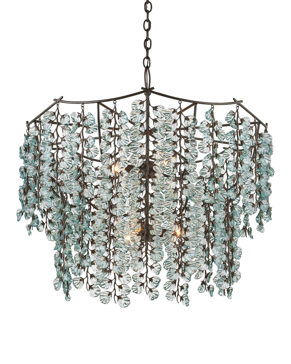 Currey & Company Herbary Bronze Chandelier with Recycled Glass Leaves Organic Sculptural Canopy Light 9000-1330